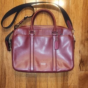 Coach Maroon Leather Laptop Briefcase with Black Strap P-001